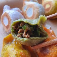 Green peppers and soy meat at Vegan Gyoza Yu Cafe in Tokyo