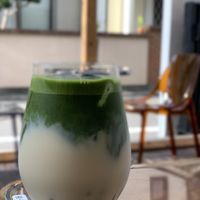 Iced Matcha Latte with oat milk  at Vegan Gyoza Yu Cafe in Tokyo