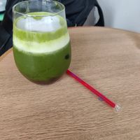 Iced matcha with cream at Vegan Gyoza Yu Cafe in Tokyo