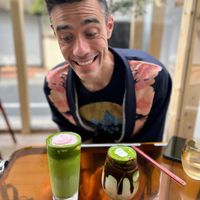 Strawberry matcha and chocolate matcha latte. The latter was great !  at Vegan Gyoza Yu Cafe in Tokyo