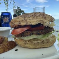Veggie burger side view   at El Pital in Ometepe