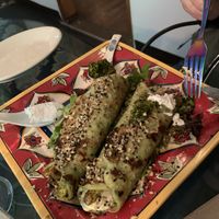 Asparagus special of the day (wrapped in a cucumber dosa) at Luna Wine & Table in Franklin Forks