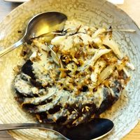 Patatas confitadas con morcilla at Acherito in Jaca