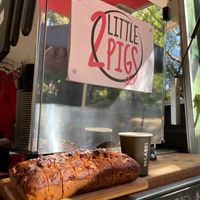 Organic No Label coffee & banana bread  at 2 Little Pigs in Binalong