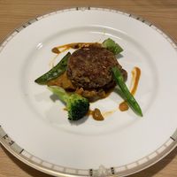 Christmas dinner: lentil mushroom burger at Saishoku Ryouri F - Vegan Restaurant F in Kyoto