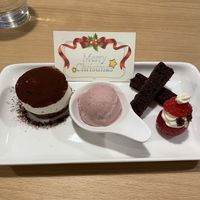 Christmas dinner dessert: strawberry ice cream, tiramisù and brownie  at Saishoku Ryouri F - Vegan Restaurant F in Kyoto