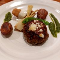 Main - chickpea and lentils hamburger patty, soymeat karaage, roast veges at Saishoku Ryouri F - Vegan Restaurant F in Kyoto