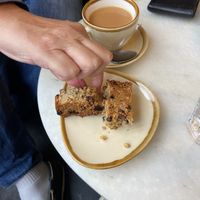 flapjack and oat milk tea  at Coffee Tales in Birmingham