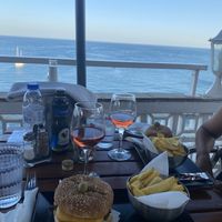 Not vegan burger (boyfriend), just to show the view at Iguana Cafe in Albufeira