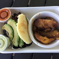 Vegan arepa with a side of plantains   at Arepa Culture in Raleigh