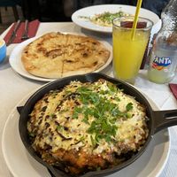 Vegan parmigiana and garlic bread   at Trattoria in Bowness-on-windermere