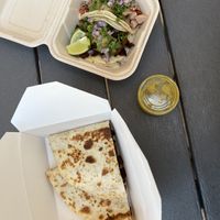 Asada quesadilla, asada taco, jackfruit taco  at De La Tierra Vegan Food Truck in San Jose