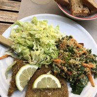Vegan cutlet and salads   at La Cucina Dei Colori in Catania