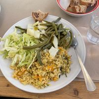 Brown rice vegan risotto, cabbage with pepper & beans with potatoes   at La Cucina Dei Colori in Catania