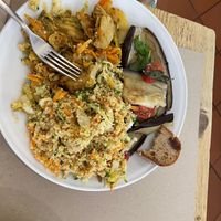 Cous cous vegetables, green bean mild curry & grilled aubergine with tomato & basil   at La Cucina Dei Colori in Catania