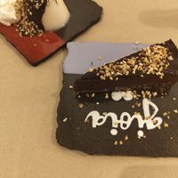 Raw chocolate cake and almond "cake" at La Cucina Dei Colori in Catania