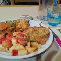 Potatoes, pasta and chickpea fritters at La Cucina Dei Colori in Catania