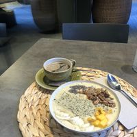 Yellow smoothie bowl  at Noranta Tres in Escaldes-engordany