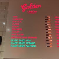 Vegan menu  at Golden Union in London