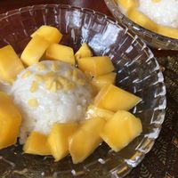 Mango sticky rice was offered by the owners to us for free.  at Pad Thai Siam in Jeju
