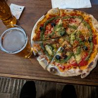 Pizza was artichoke, olives, and pesto! at Clissold Park Tavern in North London