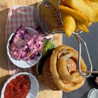 Moving Mountain Burger with Vegan Cheddar  at Palm Court Pavilion in Worthing