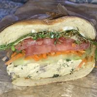 Chickenless Sandwich on ciabatta roll 😋  at Living on the Veg in Manahawkin