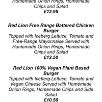 Their menu at Red Lion Inn in Redbourne