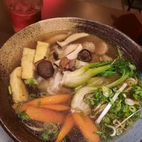 Pho soup and hibiscus lemonade at Bodhicitta Vegan Bowl in Berlin