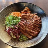 Grilled soy médaillons with rice noodles   at Bodhicitta Vegan Bowl in Berlin
