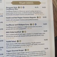 Vegan section on the menu at The Steamer Inn in Shanklin