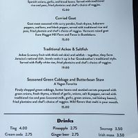 Menu, pg 2, with vegan stew description at Jamaican Jewelz in Brattleboro