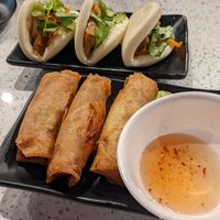 Bao buns with mock pork and egg rolls at PhoLicious in Bloomingdale