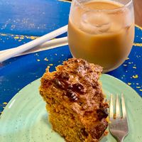 Iced Soy latte and Carrot Cake  at Art Food Corner in Funchal
