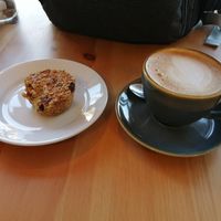 Oaty muffin and flat white at The Cook in The Nook in Cosby