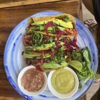 hibiscus flower/plantain tacos  at Yay Sustainable Restaurant Lodge in Magdalena