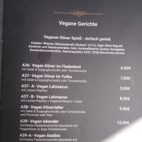 Vegane Speisekarte at Aladin's in Ulm