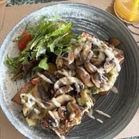 Vegan toast with mushroom and avocado  at The Finch in Santorini