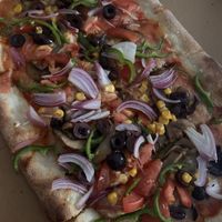  Vegan Pizza with plant based cheese  at The Finch in Santorini
