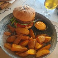 Beyond meat veg burger at The Finch in Santorini