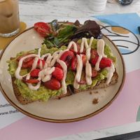 vegan toast with cashew cream at The Finch in Santorini