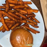vegan burger with sweet potato fries  at Cuan Mor in Oban
