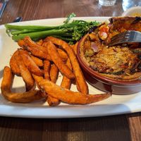 Vegetable tart with sweet potato fries and brocolini    at Cuan Mor in Oban