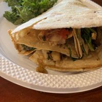 Chickpea, mushrooms, onion, and tomato crepe with spinach added.   at House of Crepes in Rutherford