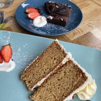 Citrus cake and Oreo brownie at Meat is Dead in Leeds