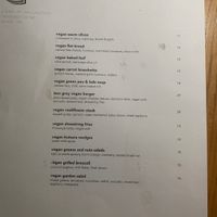 Seperate vegan menu  at Two Grey - Cafe, Bar & Eatery in Wellington