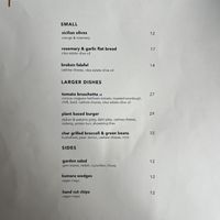 Secret vegan menu. November 2023  at Two Grey - Cafe, Bar & Eatery in Wellington