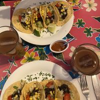 Vegan tacos  and agua de tamarindo  at La Rosa Negra in Madrid