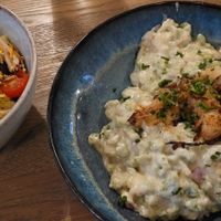 Spinach cheese spätzle with salad at Emmi's Kitchen in Augsburg