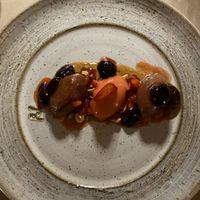 Vegan dessert (cherry and strawberry gelato, with hazelnut crumble) at Pelegrini in Sibenik